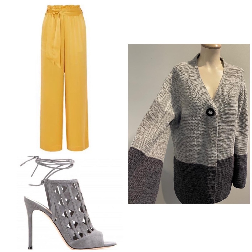 Grey Color Block Cardigan Sweater - image 2